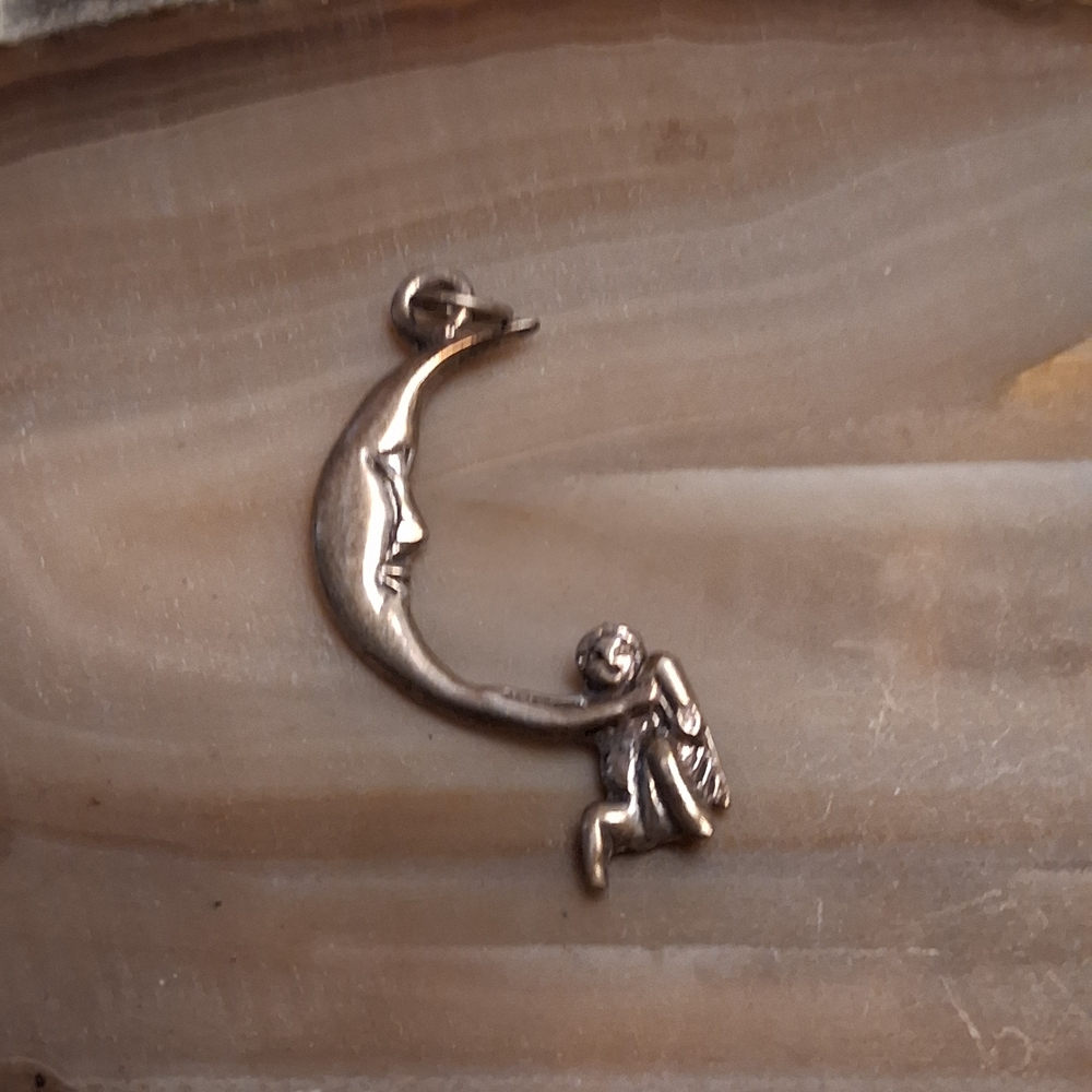 Sterling Silver Moon and Child Pendant - Silver
